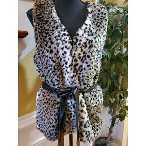 POETRY CLOTHING FAUX FUR VEST, ANIMAL PRINT, SMALL